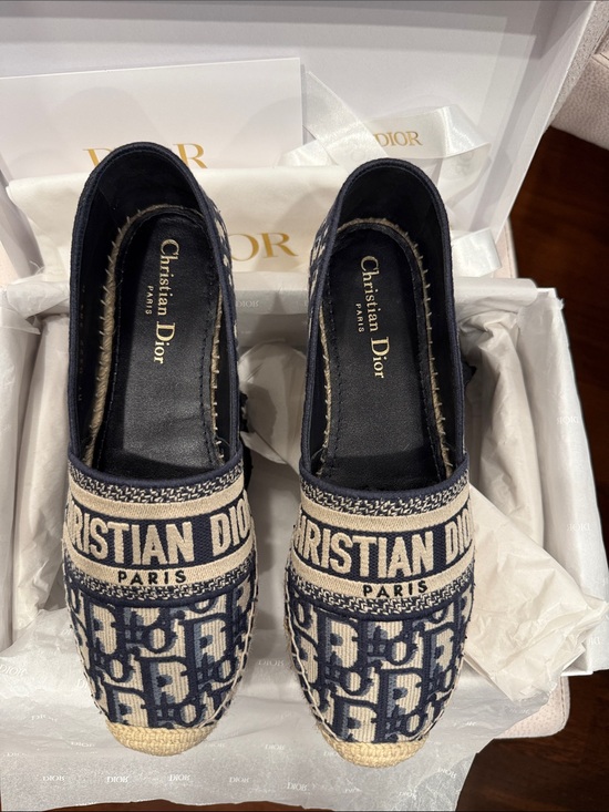 Dior Shoes - Christian Dior  Granville Deep Blue & Beige Monogram Espadrilles